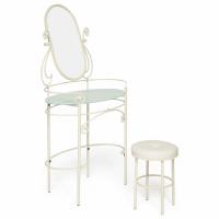 Столик туалетный ALBERT (столик/зеркало + пуф) Античный белый (Antique White) (Id:  )