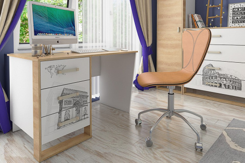 Сити СТЛ.336.05 Стол компьютерный Бело-серый/Дуб небраска. Фото №2