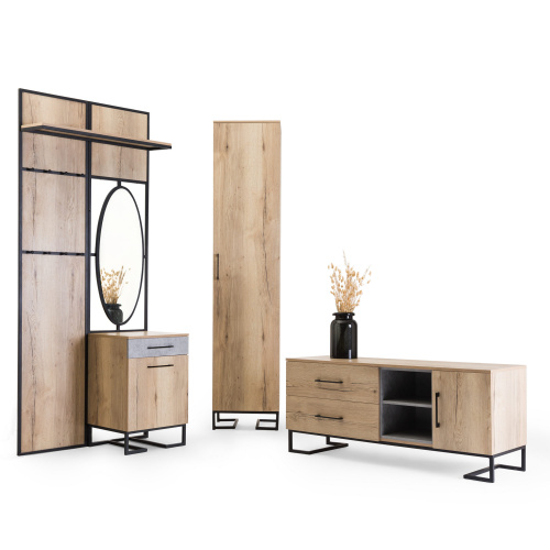 Тумба для обуви с ящиком Loft Дуб натур/Бетон. Фото №11