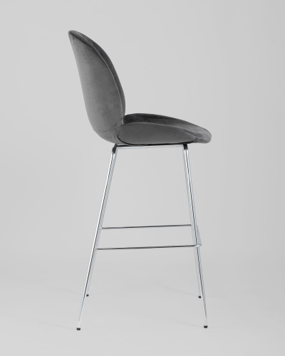 Стул барный Beetle со спинкой серый хромированные ножки. Фото №4