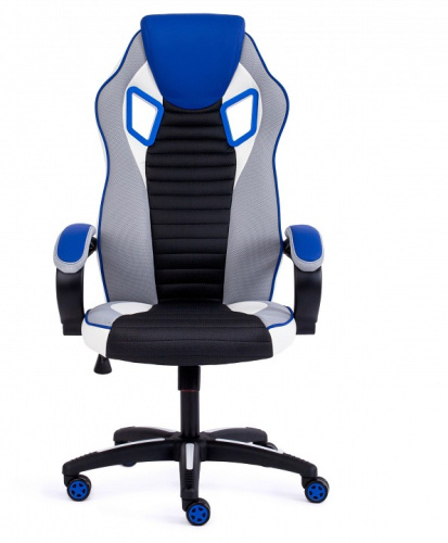 Кресло PILOT кож/зам/ткань, черный перфорированный/св.серый/синий, 36-6/06/TW-14/36-39. Фото №2