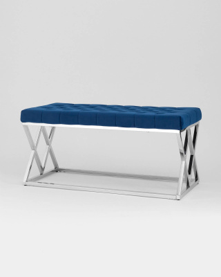 Банкетка ИНСИГНИЯ велюр синий сталь серебро. Фото №3