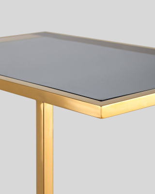 Журнальный столик 50*32 БОСТОН стекло smoke сталь золото. Фото