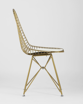 Стул обеденный Eiffel золотой с белой подушкой. Фото