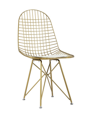 Стул обеденный Eiffel золотой с белой подушкой. Фото