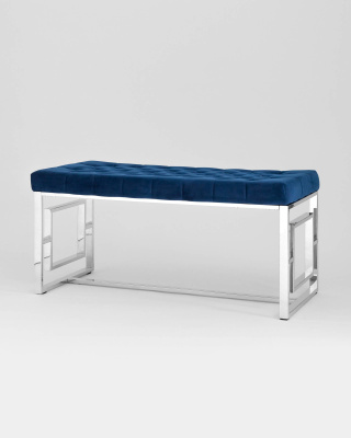 Банкетка-скамейка БРУКЛИН велюр синий сталь серебро. Фото №3