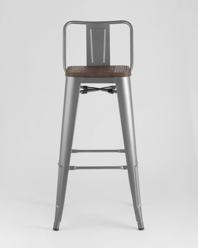 Стул барный TOLIX WOOD со спинкой серебристый матовый. Фото №4
