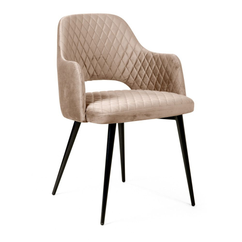 Стул Леман бежевый бархат прострочка ромб ножки черные. Фото №1